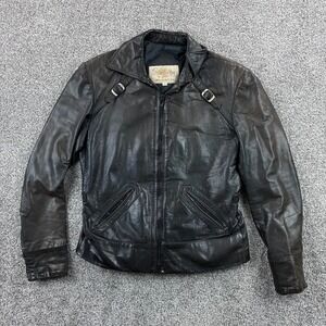 Vintage Saxony Leather Jacket Mens 40 Black Cafe Racer Moto Biker Korea